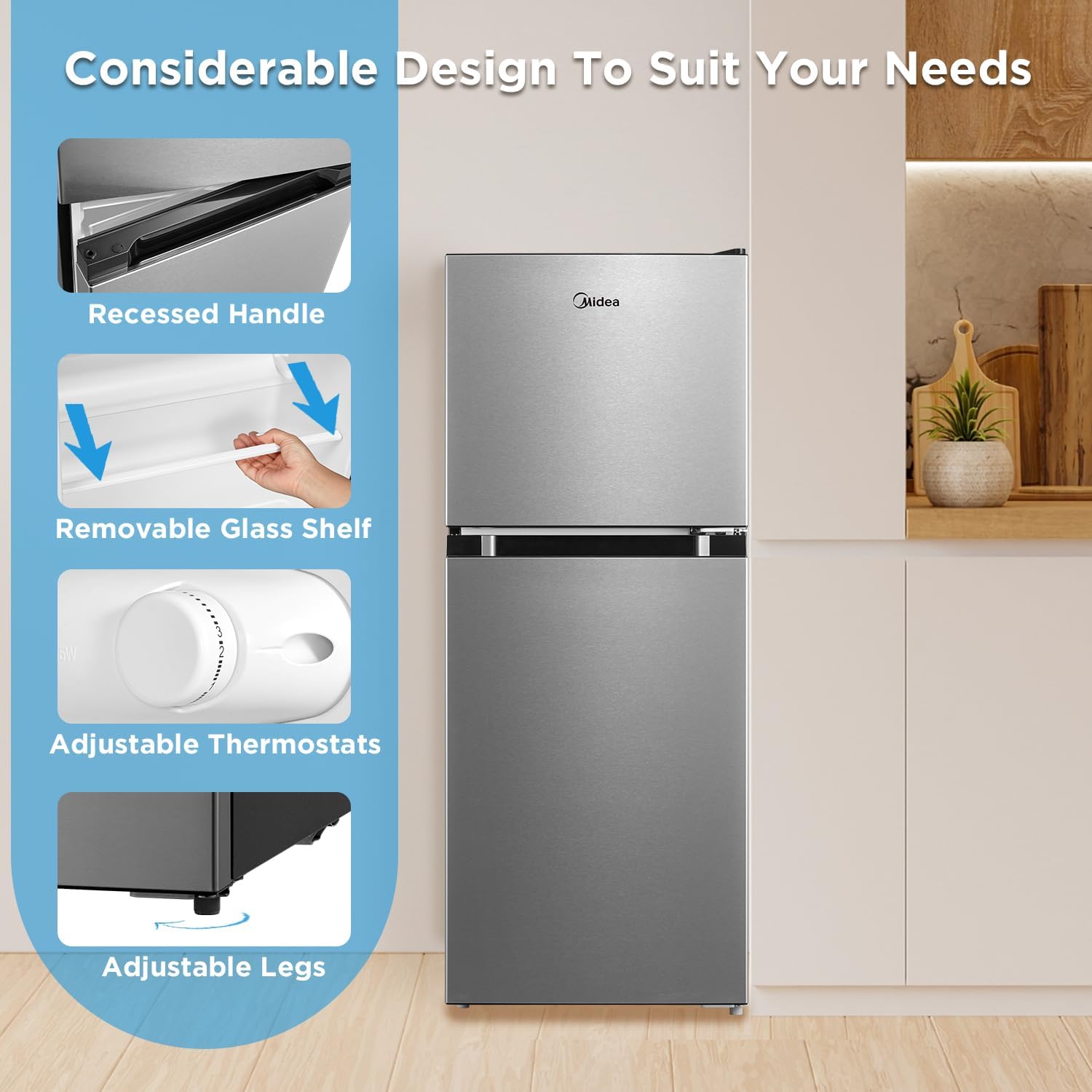 Midea MERM45S3AST Cu Ft Double Door Stainless Steel compact refrigerator, 4.5 cubic feet