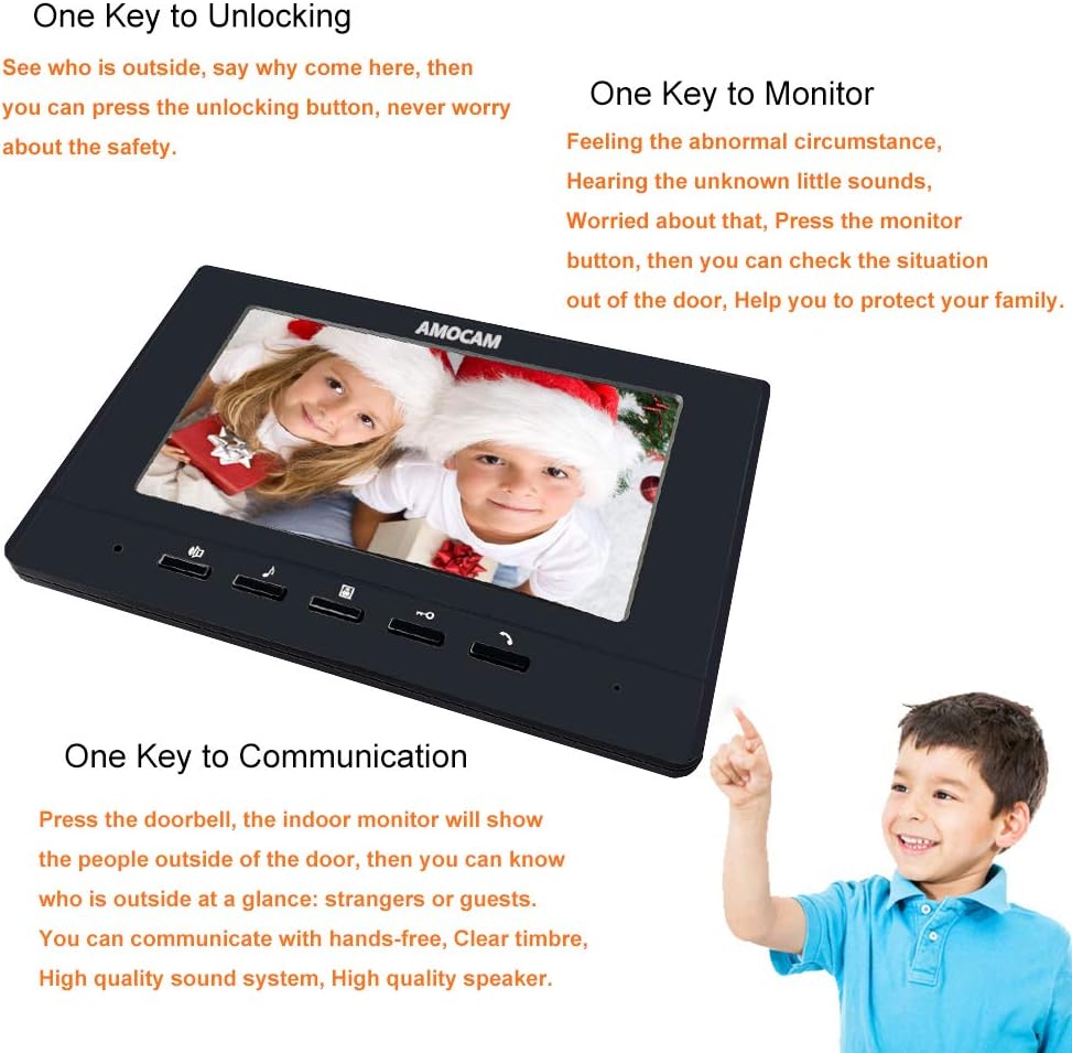 AMOCAM Video Intercom System, 7 Inches Monitor Wired Video Door Phone Doorbell Kits, IR Night Vision Camera Door Intercom, Support Unlock, Monitoring, Dual-Way Intercom for Home Video Surveillance