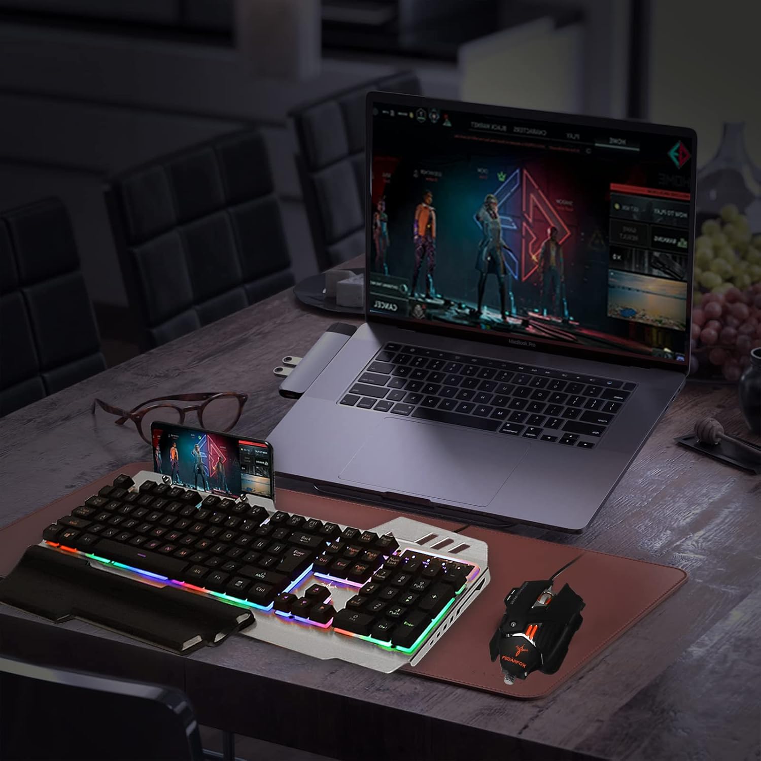 Gaming Keyboard and Mouse - FEDARFOX Wired Rainbow Led Keyboard Mouse Combo Backlit Illuminated Mice Mechanical Feeling Keyboard with Removable Hand Rest RGB Keyboard for Windows PC GamerPS4