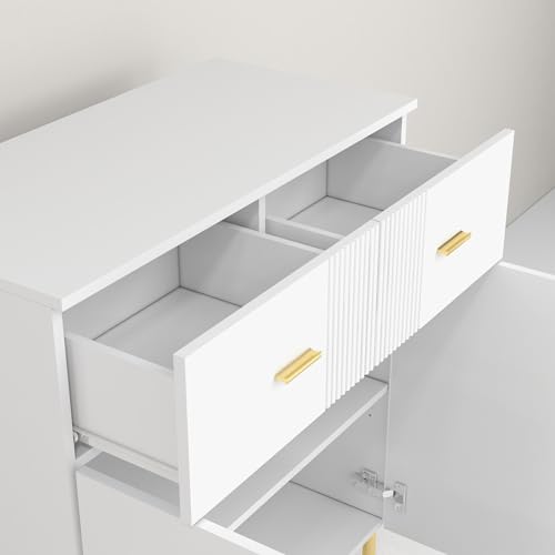 2 Door Sideboard Floor Storage with 2 Drawers and Shelves Buffet Cabinet Perfect for Living Room, Kitchen, Home Office, Entryway, Elegant White Finish