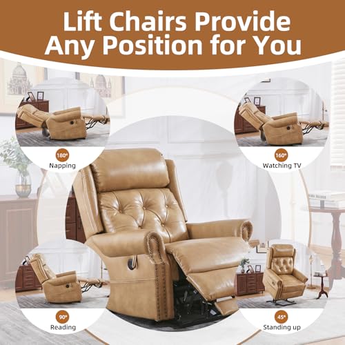 Oversized Power Lift Recliner Chair for Elderly, Extra Wide Lift Chair with Masssage and Heat, Chenille Electric Recliner Chairs for Big and Tall, USB Ports, Coffee