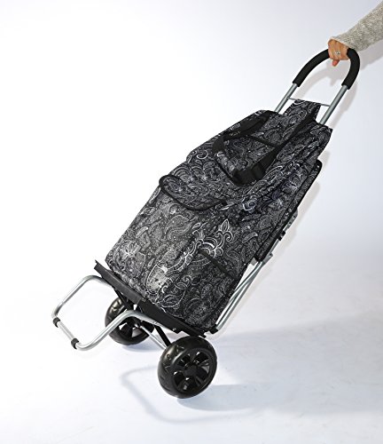 dbest products Trolley Dolly with Seat, Black Shopping Grocery Foldable Cart Tailgate