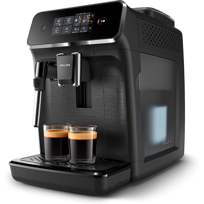 Philips 2200 Series fully automatic espresso machine - classic milk frother, 2 coffee varieties, intuitive touch display, black