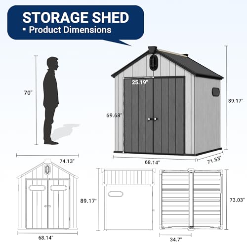 6x6 FT Outdoor Resin Storage Shed, Plastic Shed w/Air Vents & Window for All Weather Resistant, with Floor & Lockable Door, Waterproof for Bike, Garbage Cans, Tools