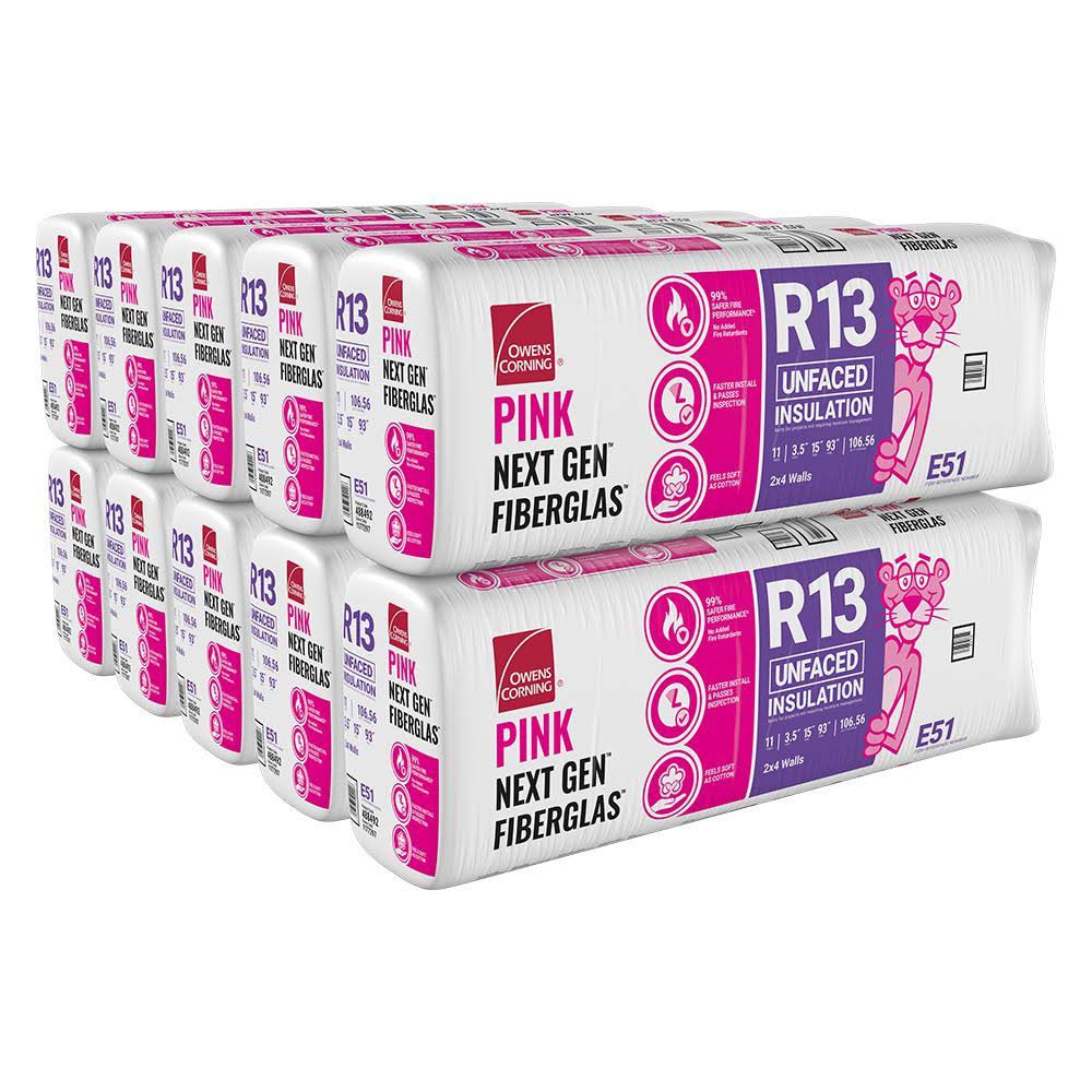 Owens Corning R-13 Unfaced Fiberglass Insulation Batt 15 in. x 93 in. (10-Bags) 488492