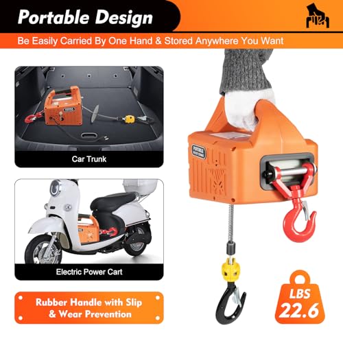 Portable Electric Hoist Winch 440Lbs 3-in-1 Electric Winch with Manual, Wire and Wireless Remote Control 1500W 110V Electric Hoist Lifting Speed: 5m(16ft)/min (440Lbs)
