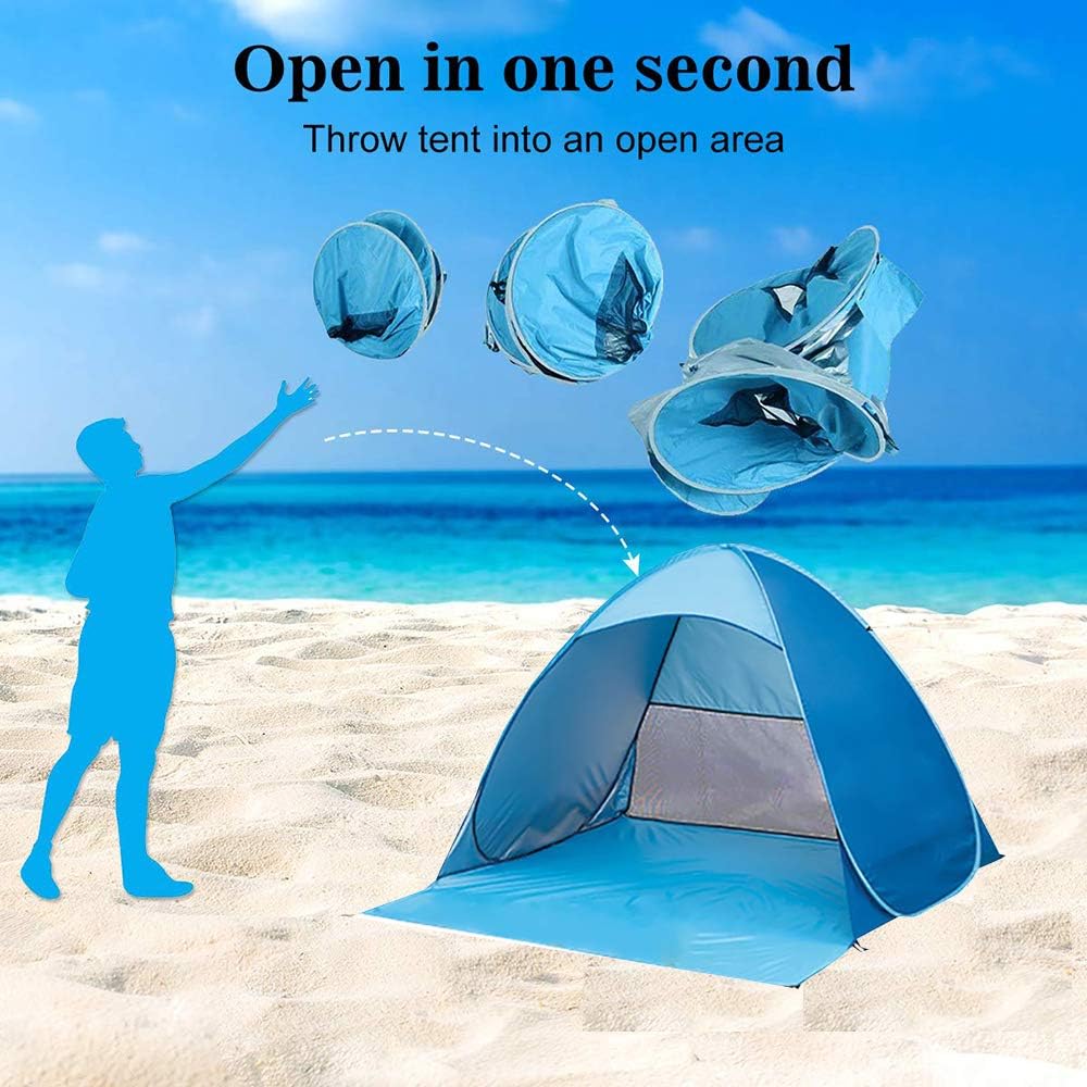 Sky Tower Pop Up Beach Tents Sun Shelter Portable Outdoors Family Baby Shade Tent Easy Setup UPF 50+ Waterproof Windproof UV Protection Canopy Cabana with Carry Bag (1-5 Person)