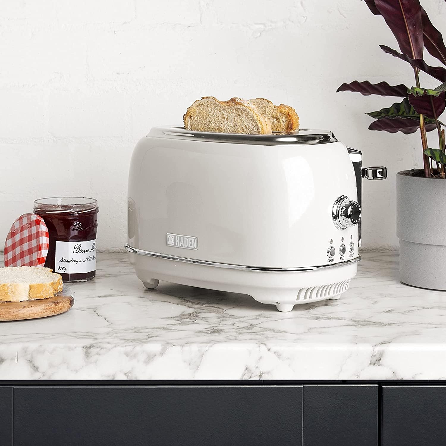 HADEN 12 Cup Programmable Coffee Maker with Brew Strength Control and Heritage Stainless Steel Bread Toaster 2 Slice Wide Slot, White