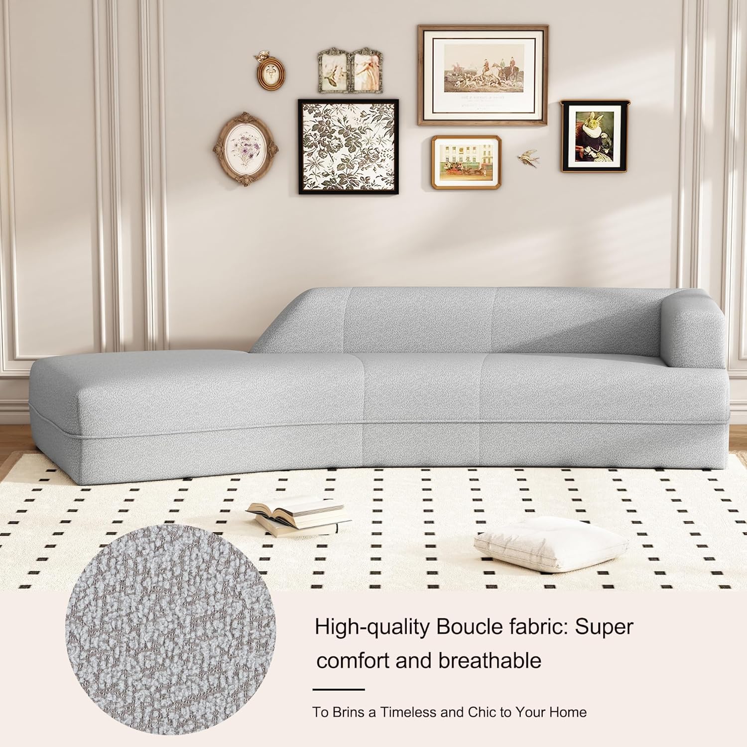 GNIXUU 109.4" Modern Cloud Curved Sofa, Upholstery Boucle Chaise Lounge Sofa, Comfy Deap Seat Sectional Couch with Left Arm Facing for Living Room, Apartment.(Gray)