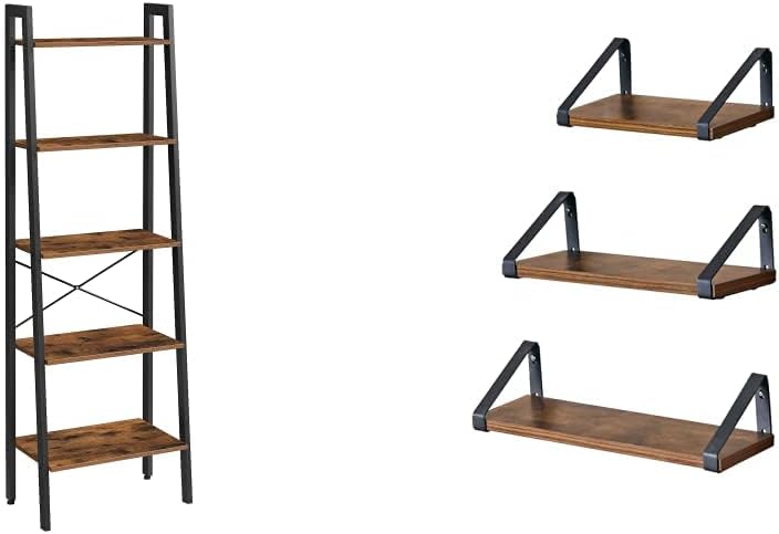 VASAGLE Industrial Ladder Shelf, 5-Tier Bookcase, Storage Unit, with Metal Frame, for Living Room, Kitchen, Rustic Dark Brown ULLS45BF