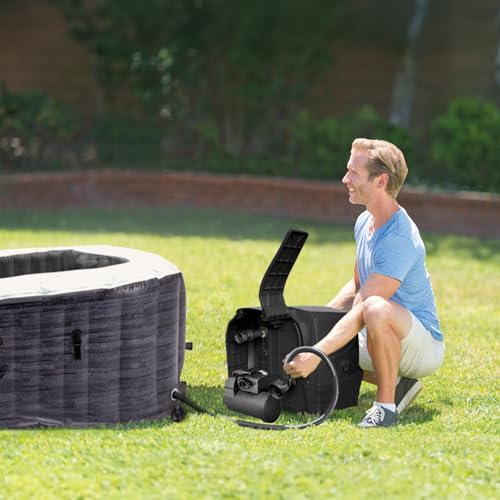 INTEX 28451EP PureSpa Greystone Deluxe Spa Set: Includes Energy Efficient Spa Cover and Wireless Control Panel – Spa Control App – Built-in FastFill Inflation System – 6 Person Capacity – 77" x 28"