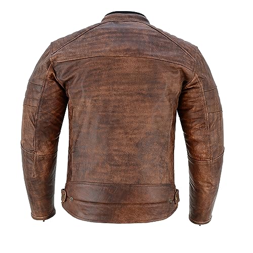 Men's Motorbike Leather Jacket Distress Zip Up Bikers Riding Protection Motorcycle Leather Jackets