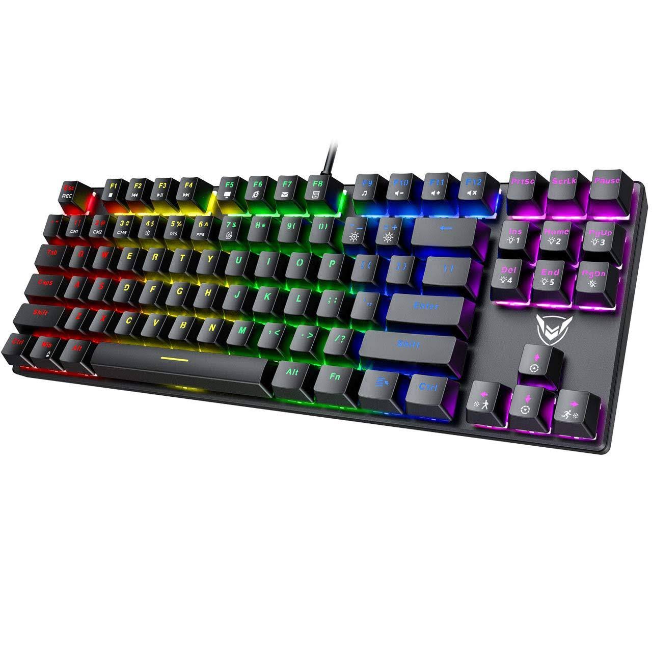 Pictek TKL Mechanical Keyboard Rainbow LED Backlit Keyboard with Blue