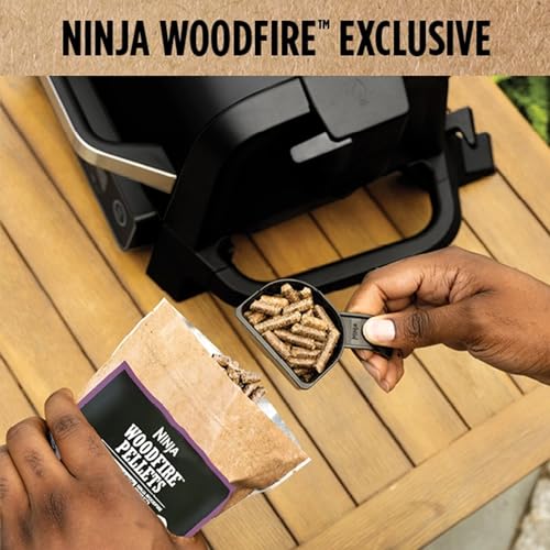 Ninja OG701 Woodfire Outdoor Grill & Smoker 7-in-1 Air Fryer Bake Roast Broil uses Woodfire Pellets(1 Pack Included) Portable, Electric, Grey(Renewed)
