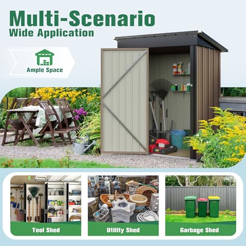 Flamaker Storage Shed Waterproof Metal Garden Shed with Lockable Door Utility Tool Shed Outdoor Storage for Backyard, Patio and Lawn (5 x 3 FT)