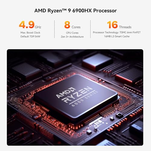 Beelink SER6-P Gaming Mini PC, Mini Computers with AMD Ryzen 9 6900HX (8C/16T up to 4.9Ghz), 32G DDR5+1TB M.2 2280 PCIe 4.0x4 SSD, WiFi 6, LAN 2.5G, 4K, BT 5.2, HDMI 2.1, DP 1.4, USB4