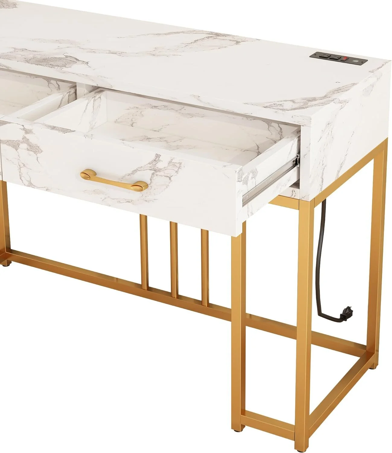 Console Table for Entryway, Sofa Table Narrow Long, 1-Tier Entryway Hallway Table with 2 Drawer for Entryway, Living Room, Couch (Marble White)