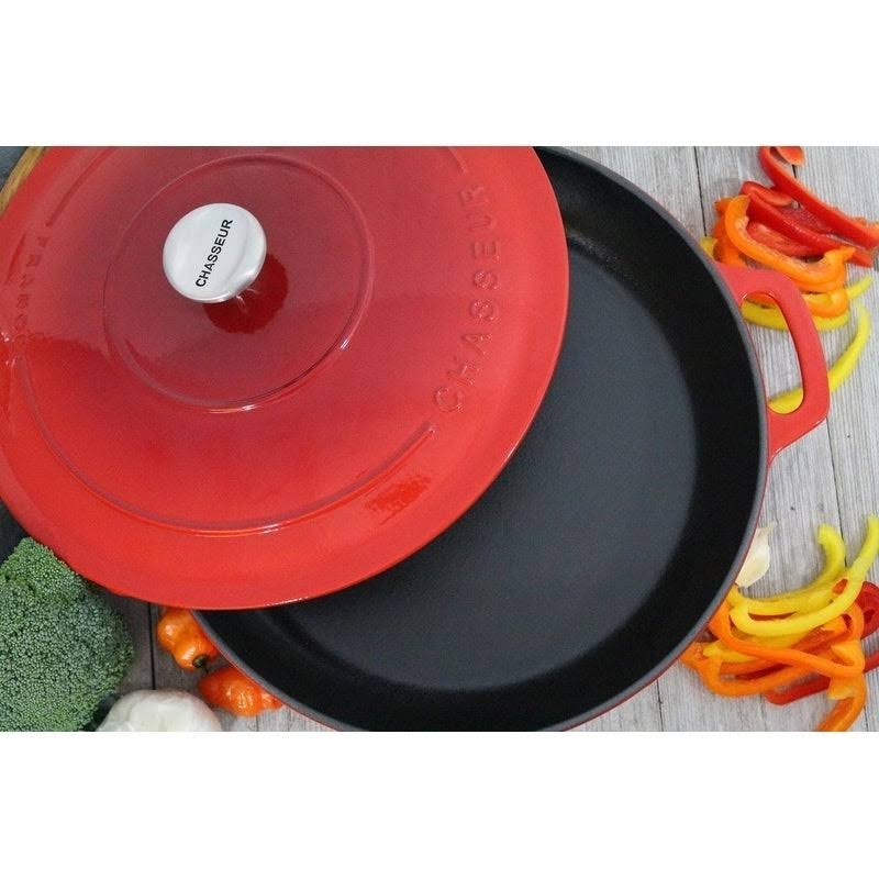 Chasseur 2.6-Quart Red Enameled Cast Iron Braiser with Lid