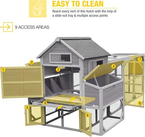 Aivituvin Chicken Coop Extra Large Chicken House 41.3ft² for 8-10 Chickens Outdoor Wooden Hen House Poultry Cage with 6 Nesting Boxes, 6 Perches, Large Run 118 L
