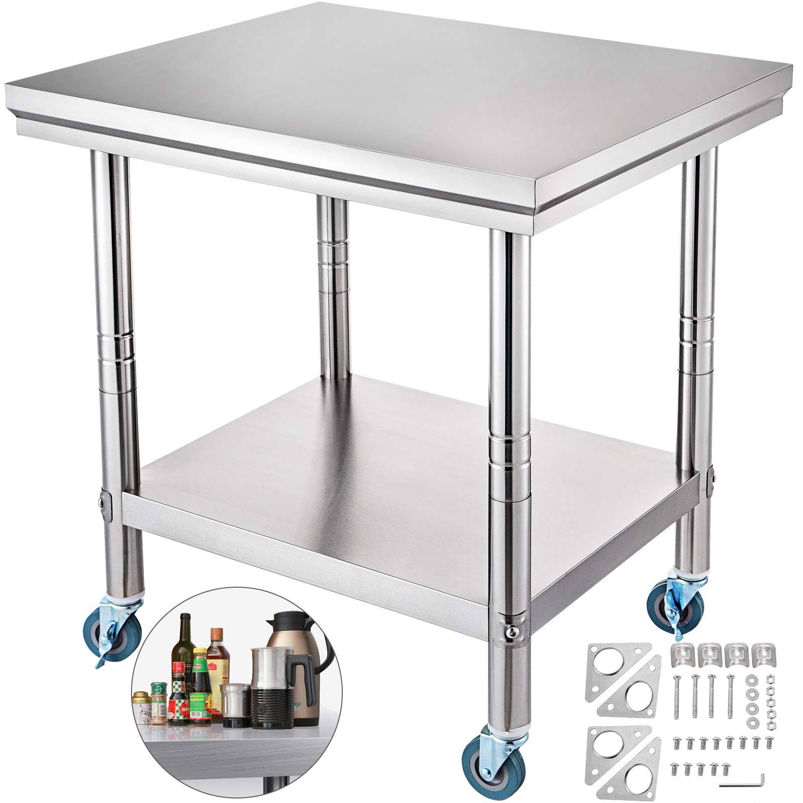 VEVOR 30x22x24x22 Rolling Stainless Steel Top Kitchen Work Table Cart + Casters Shelving