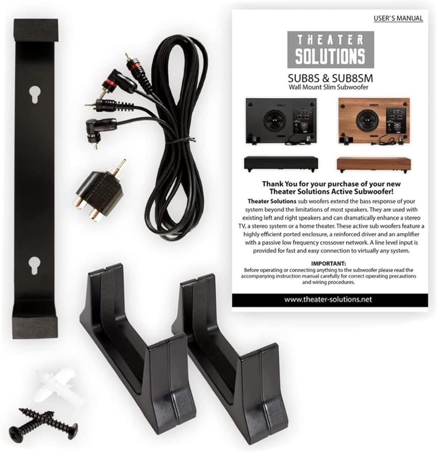 Theater Solutions SUB8SM Slim Subwoofer (Mahogany), 8-Inch Slim