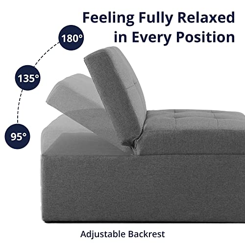 Cozy Castle Sleeper Chair, Convertible Chair Bed, 4 in 1 Ottoman Bed, Pull Out Sofa Bed, Linen Fabric Chaise Lounge, for Living Room/Small Apartment, Dark Grey