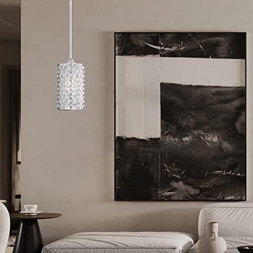 3 Pack 1 Light Hanging Kitchen Island Crystal Pendant Lighting Modern Concise Pendant Light Fixture Brushed Nickel Finish with Crystal Plate Metal Shade for Bar, Dining Room, Corridor,Living Room