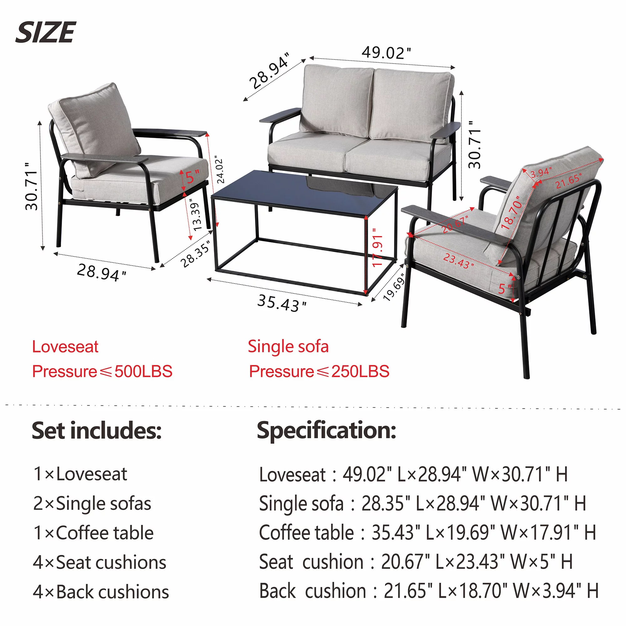 Ovios 4 Pieces Outdoor Patio Furniture Wicker Conversation Set Outdoor Sectional Sofa Couch with Coffee Table