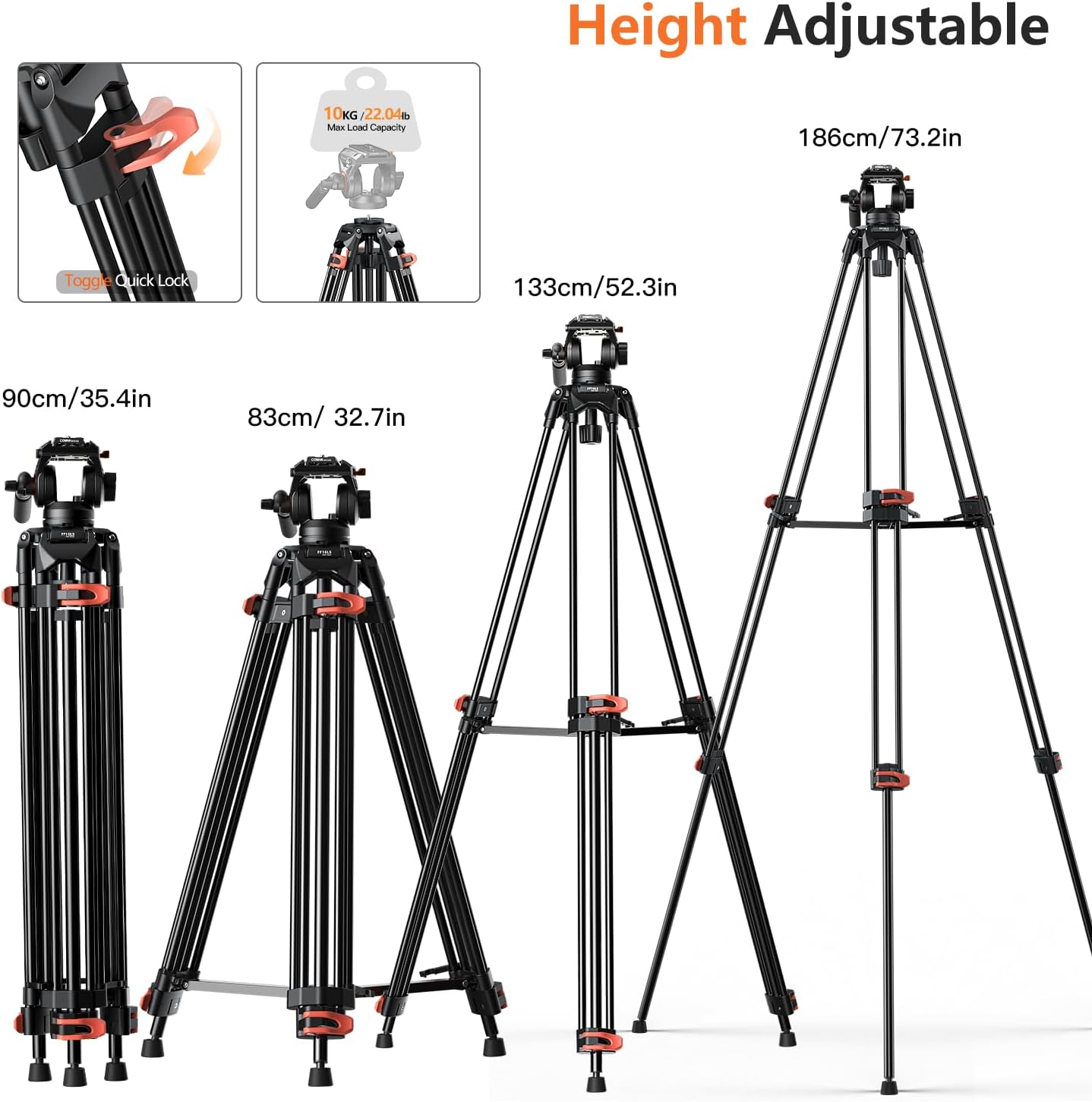 Heavy Duty Tripod Professional Video Tripod Aluminium 72inch with 360 Degree Fluid Head for Canon Nikon DSLR Camcorder Cameras Spotting Scopes