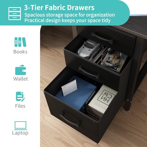 Lufeiya Computer Desk with File Drawers Cabinet, 47 Inch Home Office Desks with Keyboard Tray, Gaming Desk with LED Lights and Power Outlets, Writing Table PC Desks with Monitor Stand, Rustic Brown