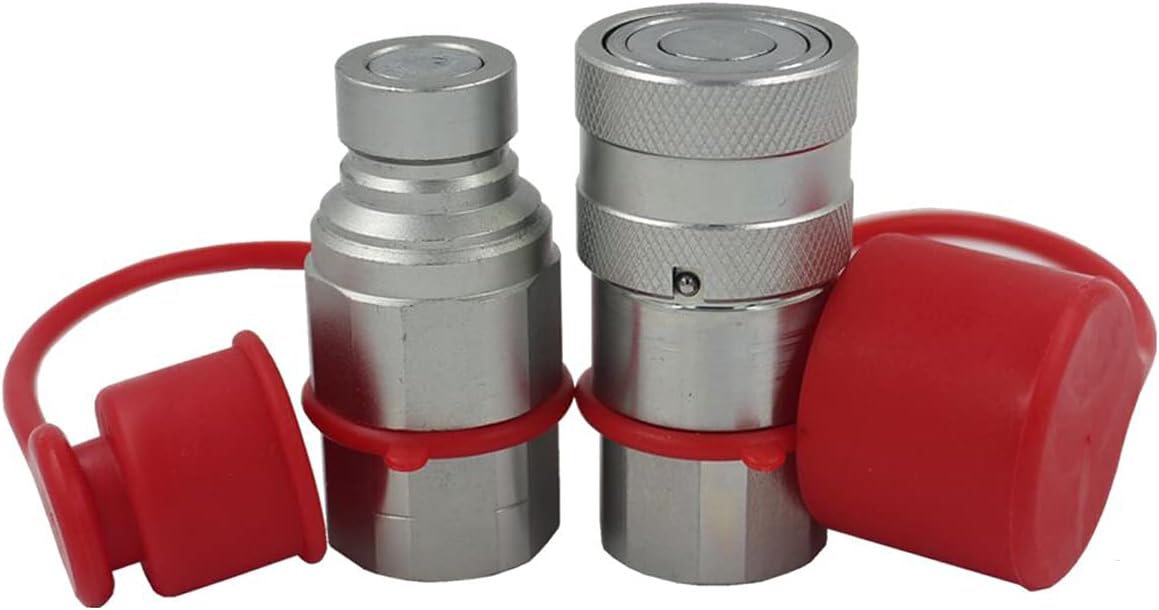 2-Sets ISO16028 1/4 Flat Face Hydraulic Quick Connect Coupling/Coupler Set W/Black Dust Cap 1/4'' NPT Thread