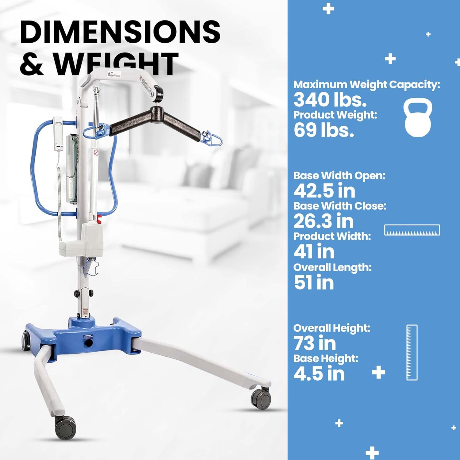 Joerns Hoyer Advance Portable Patient Lift | Electric Power | Lightweight and Robust | Safe Working Load 340 Lbs
