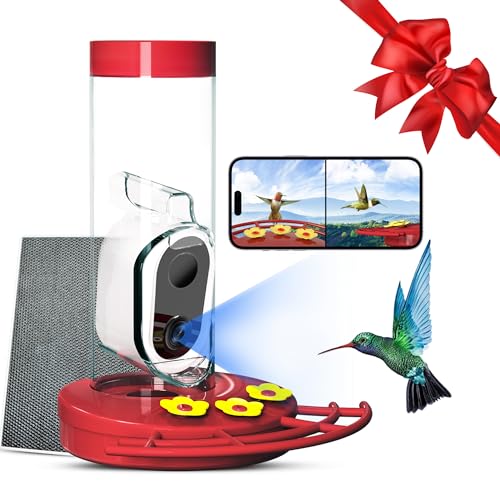 TT NATURE Smart Hummingbird Feeder with Camera Solar-Powered, AI Identify&Cloud Storage,Wireless App, Bee and Ant Defense,HD Video for Watching Birds Outdoors(20 Ounces)