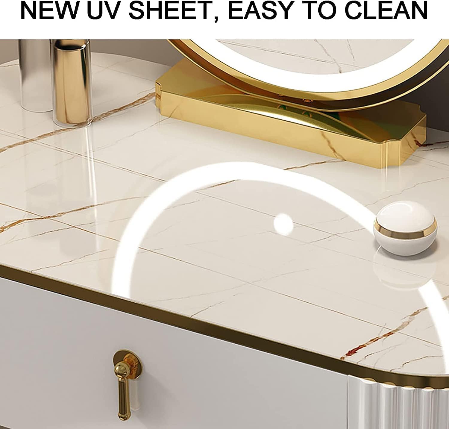 Vanity Desk with Lighted Mirror Fashion Dressing Table Set with Adjustable Cabinet Vanity Table Slate Tabletop Makeup Table ()