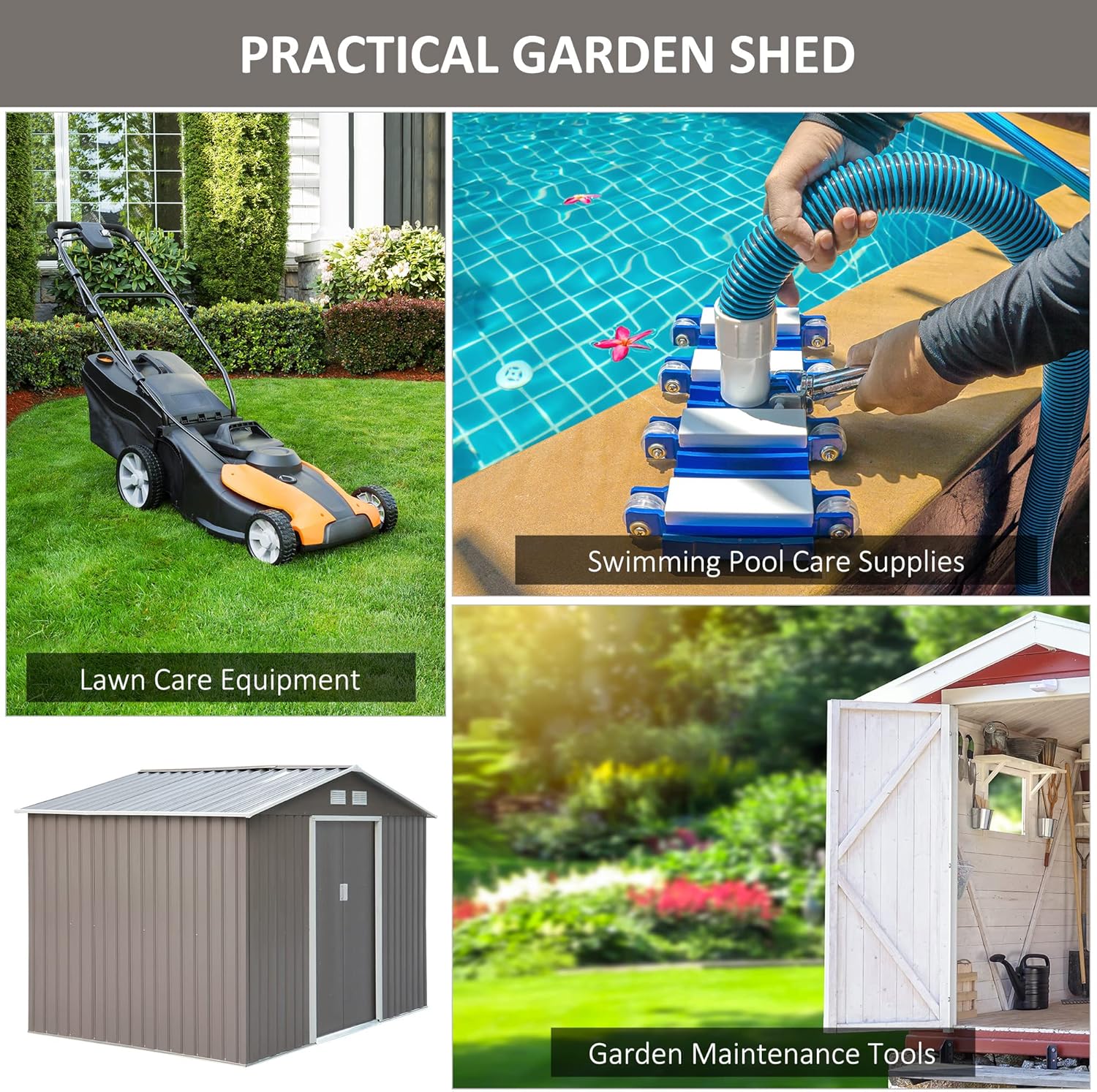 Outsunny 9' x 6' Outdoor Backyard Metal Garden Utility Storage Shed - Gray/White
