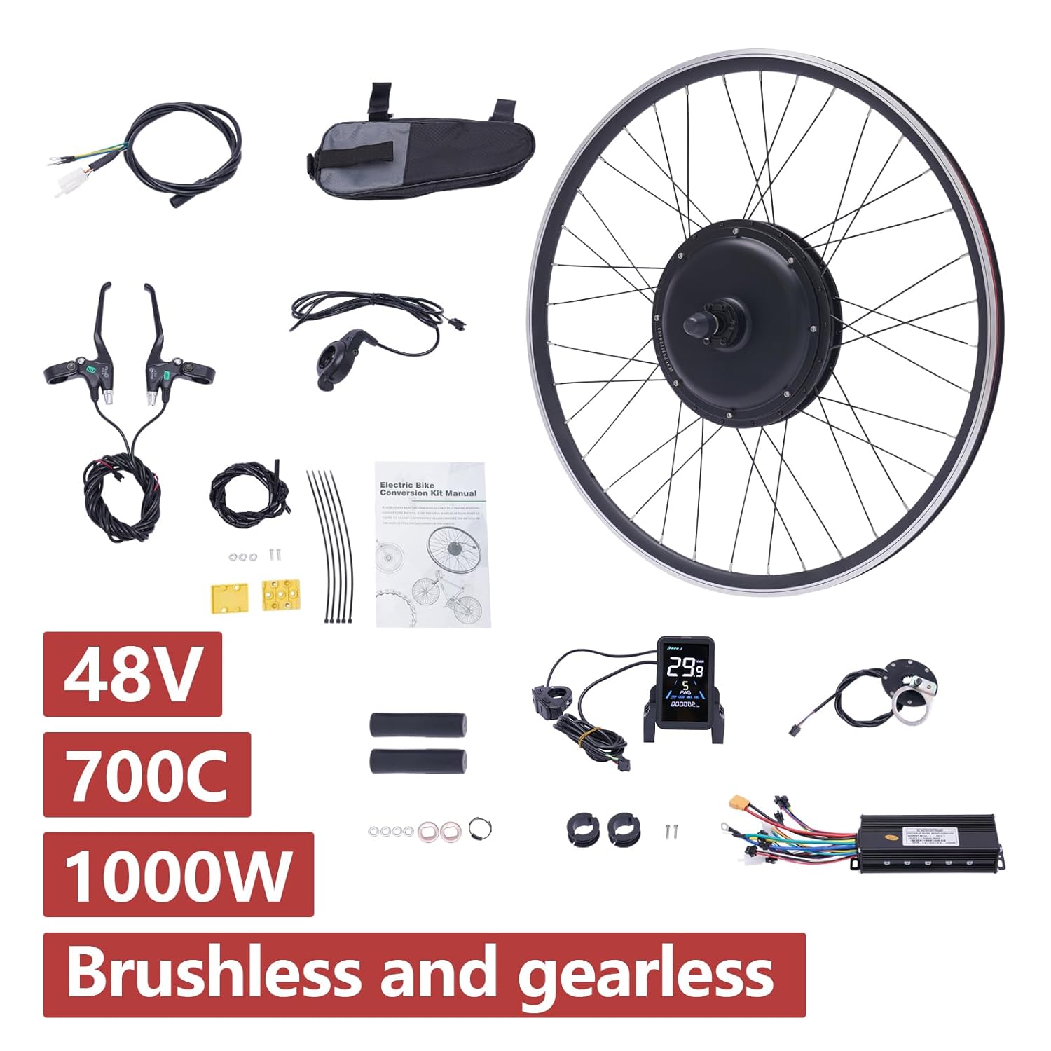 48V 1000W Electric Bike Conversion Kit,Rear Wheel Electric Bicycle Motor Kit,LCD E-Bike Hub Motor Conversion Kit for 700C 28"/29'' Rear Wheel Cycling