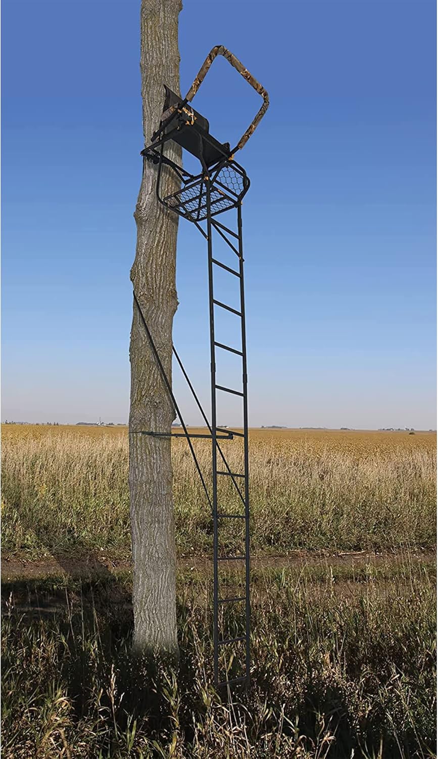 Muddy Deer Hunting Climbing Adjustable Quiet Heavy-Duty Huntsman Deluxe 17 ft 1-Person Ladder Tree Stand, Black
