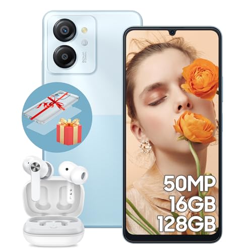 Blackview Color 8 Unlocked Cell Phones, 16GB+128GB+SD 2TB, 50MP Camera Smartphone, Mobile Phones 6000mAh Battery+18W, 6.75" HD+ 90Hz Cellphone, 4G Dual SIM/3 Card Slots,Fingerprint,3.5mm Earphone Jack