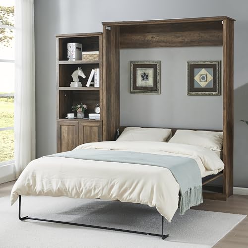 Queen Size Murphy Bed Wall Bed with a Storage Shelf, Space-Saving Wall Bed for Multipurpose Guest Room or Home Office - Gray
