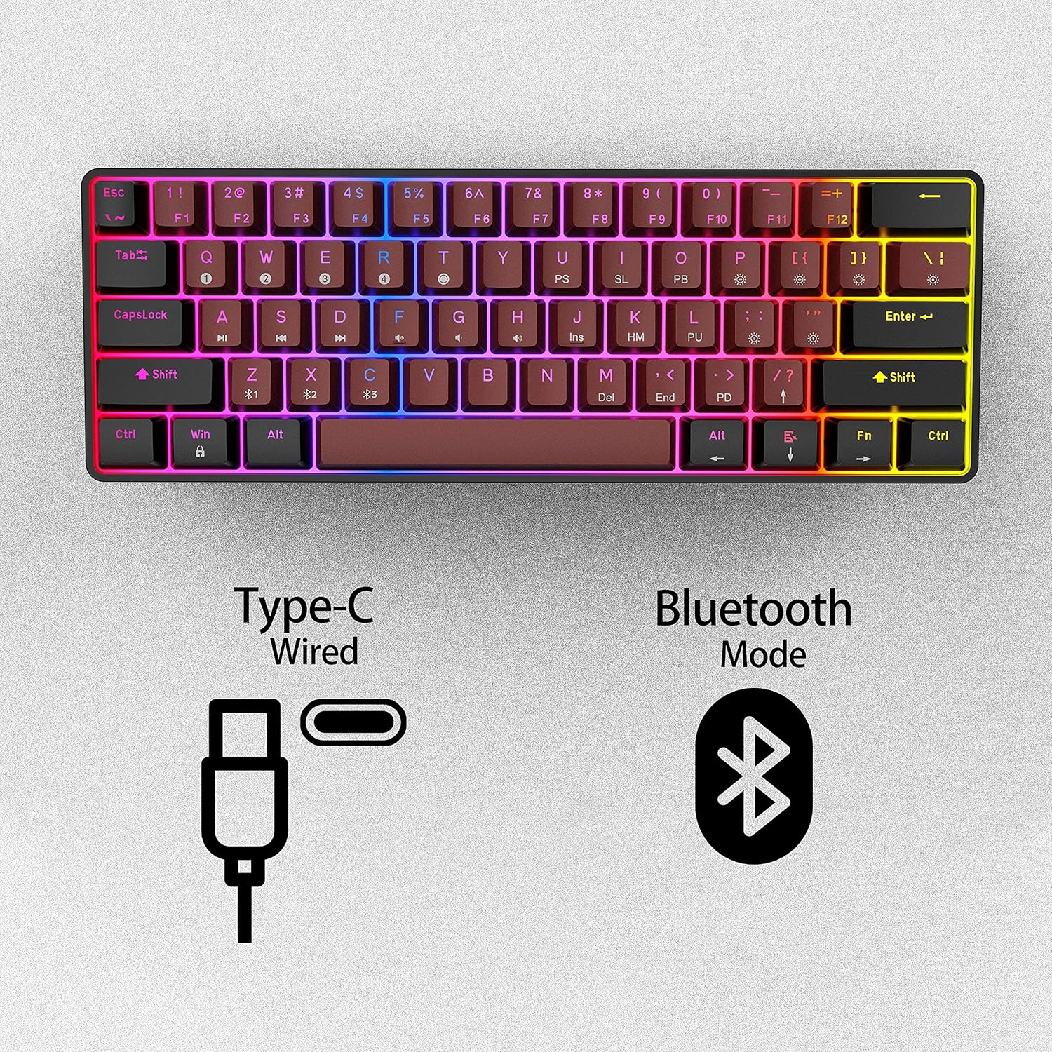 TMKB GK61 60% Mechanical Gaming Keyboard,Hot Swap Dual-Mode RGB Blacklit Ultra-Compact Mini Compact 61 Keys Keyboard for PC/Mac Gamer Full-Key Programmable (Red Switch)
