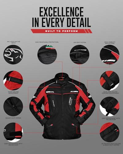 JAG Touring Motorcycle Jacket for Men, Dual Sports Water Resistant Adventure Riding Jacket with Cordura Fabric & CE Armor
