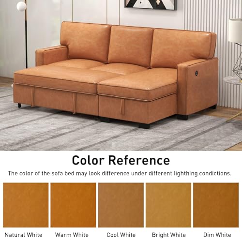 Convertible Sleeper Sofa 3 in 1, Chenille Modern L-Shaped Couches for Living Room, Pull Out Sectional Futon Sofa Bed with Storage Space, USB Ports and Cup Holders for Bedroom, Grey