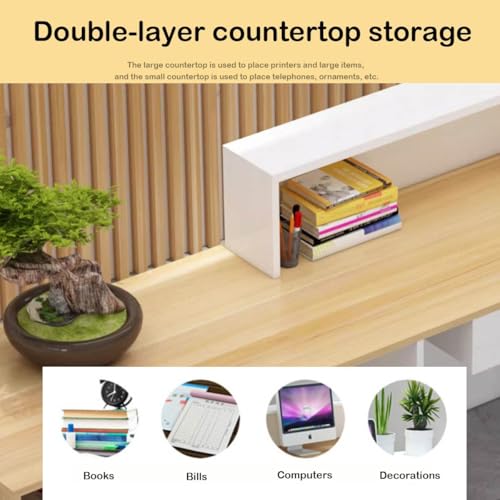 Reception Counter Desk, Modern Wooden Reception Desk With Counter - Lockable Drawers, Modern Retail Counter Computer Desk Reception Table For Salon Lobby Hotel Checkout Office(Wood-right high,120x60x1