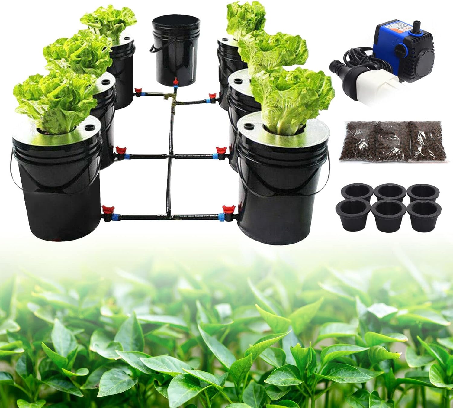 DWC Hydroponics Growing System, 7 Buckets 5 Gallon Recirculating Deep Water Culture, Multi Barrel Hydroponic Machine Drip Irrigation System for Vegetables