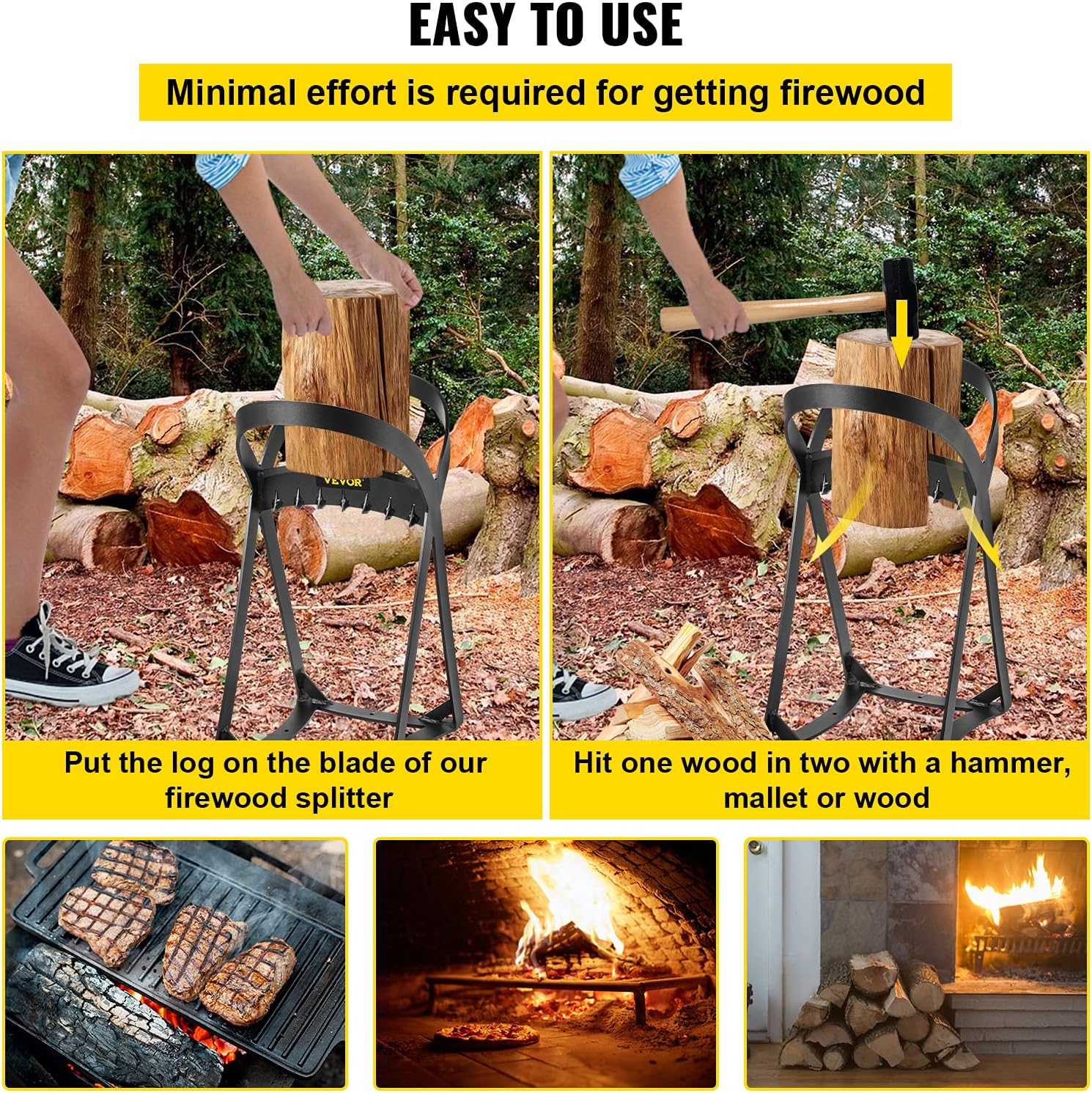 VEVOR Log Splitter 20.3" x 13.2", Wood Splitter for 8" Diameter Wood, Firewood Splitter 8.6 Lbs, Easy to Carry, Manual Log Splitter Made of Q235 Steel, with 4 Screws & Blade Cover, for Home, Campsite Pack of 2