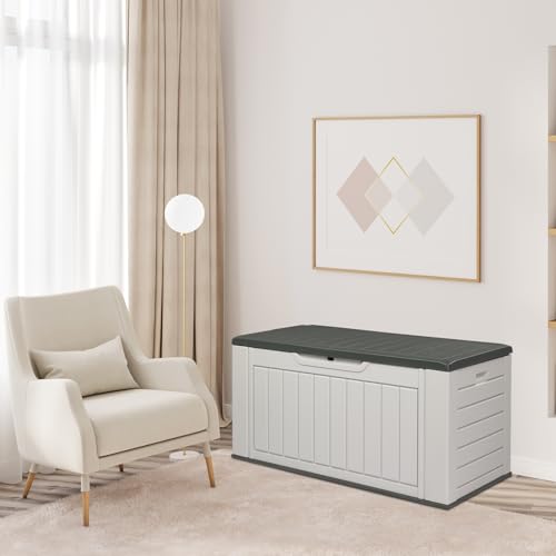 VINGLI Outdoor Storage Shed, Resin Storage Cabinet with Lockable Design, Weatherproof Tool Shed with HDPE Material, Resin Deck Box for Garden Tools, Pool Equipment, Garbage Cans, White (59 Cu.ft)