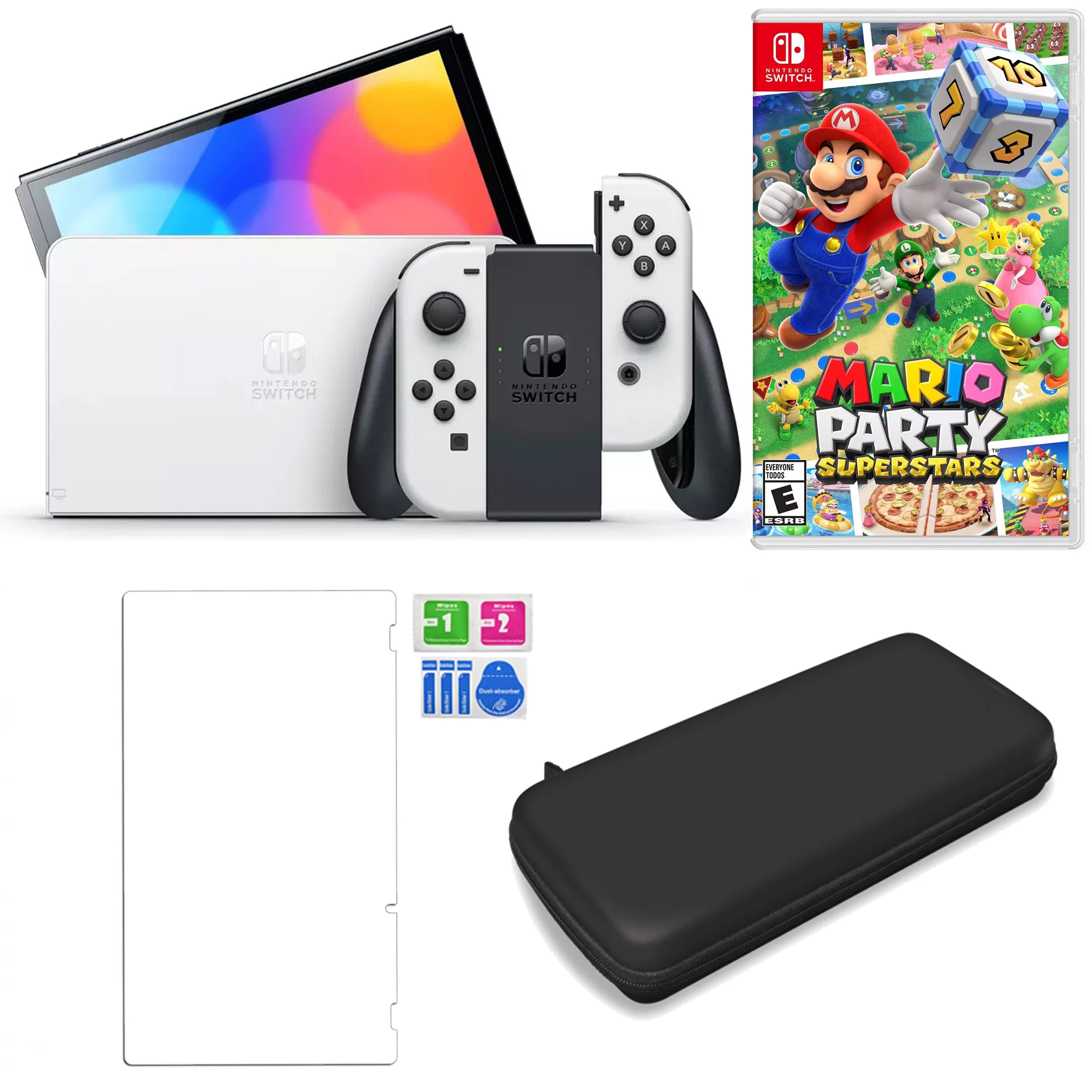Nintendo Switch OLED in White with Mario Party Superstars and Accessories
