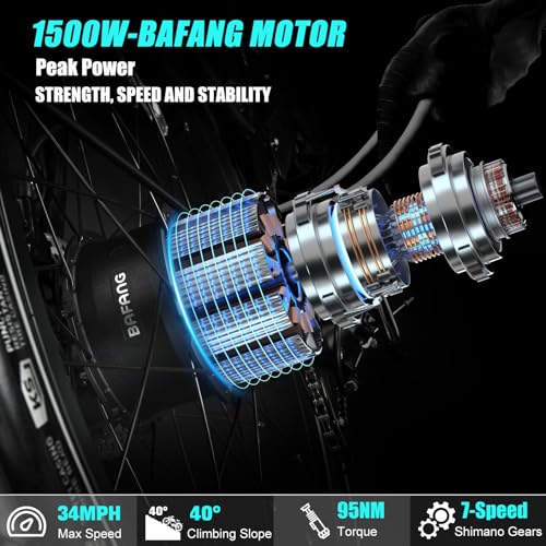 TESMOTO Electric Motorcycle Adults【1500W BAFANG Motor & Samsung 52V 20AH】, 34MPH & 75Mils Retro Style Moped Ebike,26"x4.0" Fat Tire Electric Dirt Bike,Dual Hydraulic,Full Suspension for All Terrain