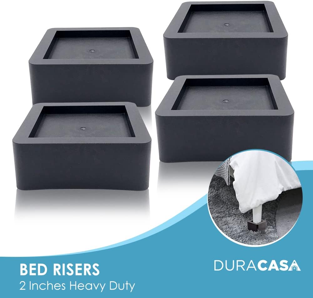 DuraCasa 3 Inch Bed Risers - Fits Huge 5.5 Inch Bed or Furniture Post, Creates an Additional 3 Inches of Height or Storage! Heavy-Duty Table, Chair, Desk or Sofa Riser (4, 3 Inch Black)