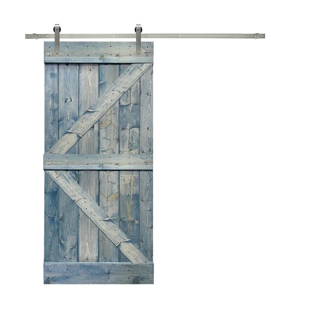 CALHOME K Series 36 in. L x 84 in. H Solid White Stained Knotty Pine Wood Interior Sliding Barn Door with Hardware Kit